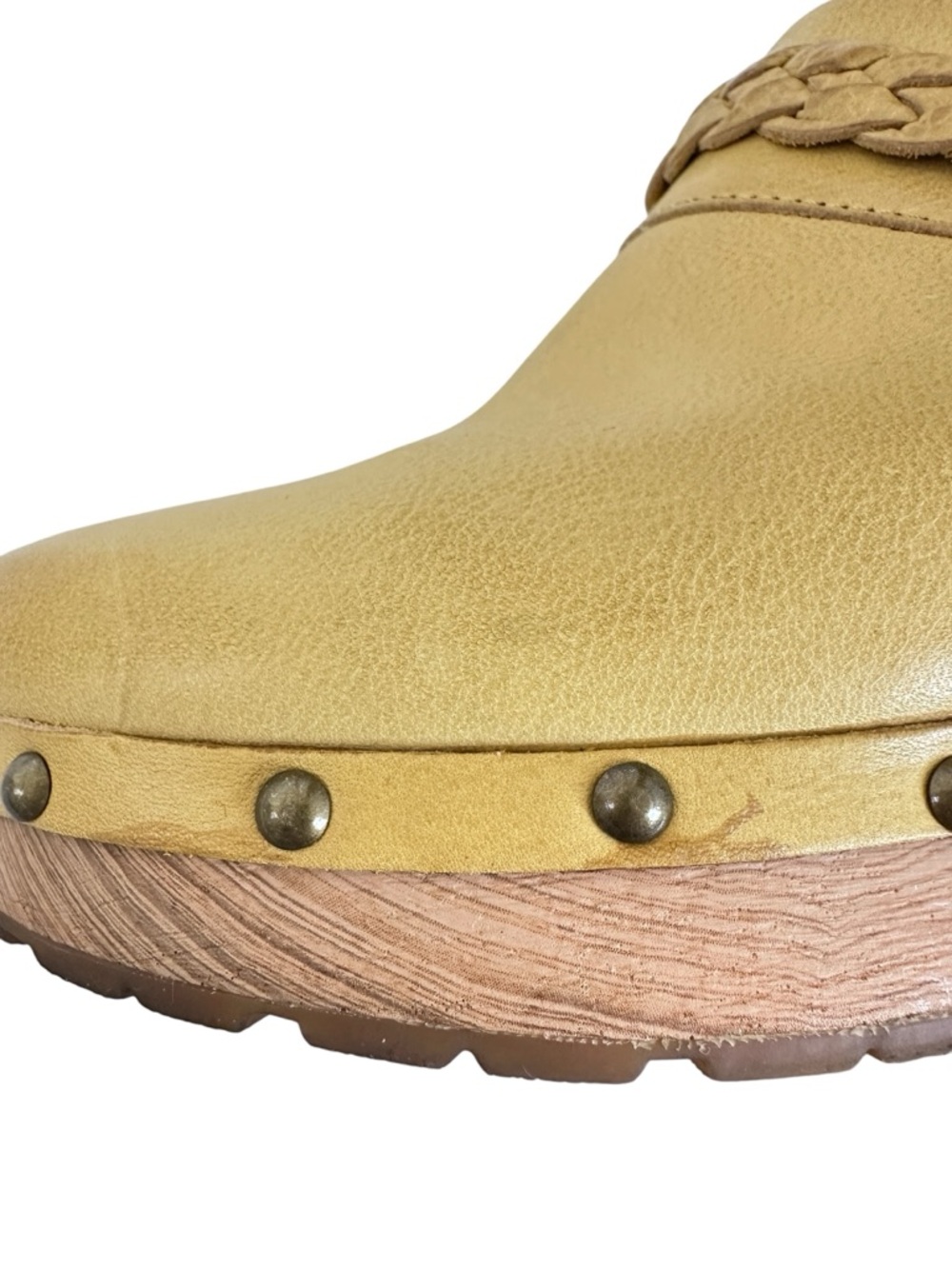 Kork-Ease Yellow Leather Braided Clog Mules - Picture 15 of 16
